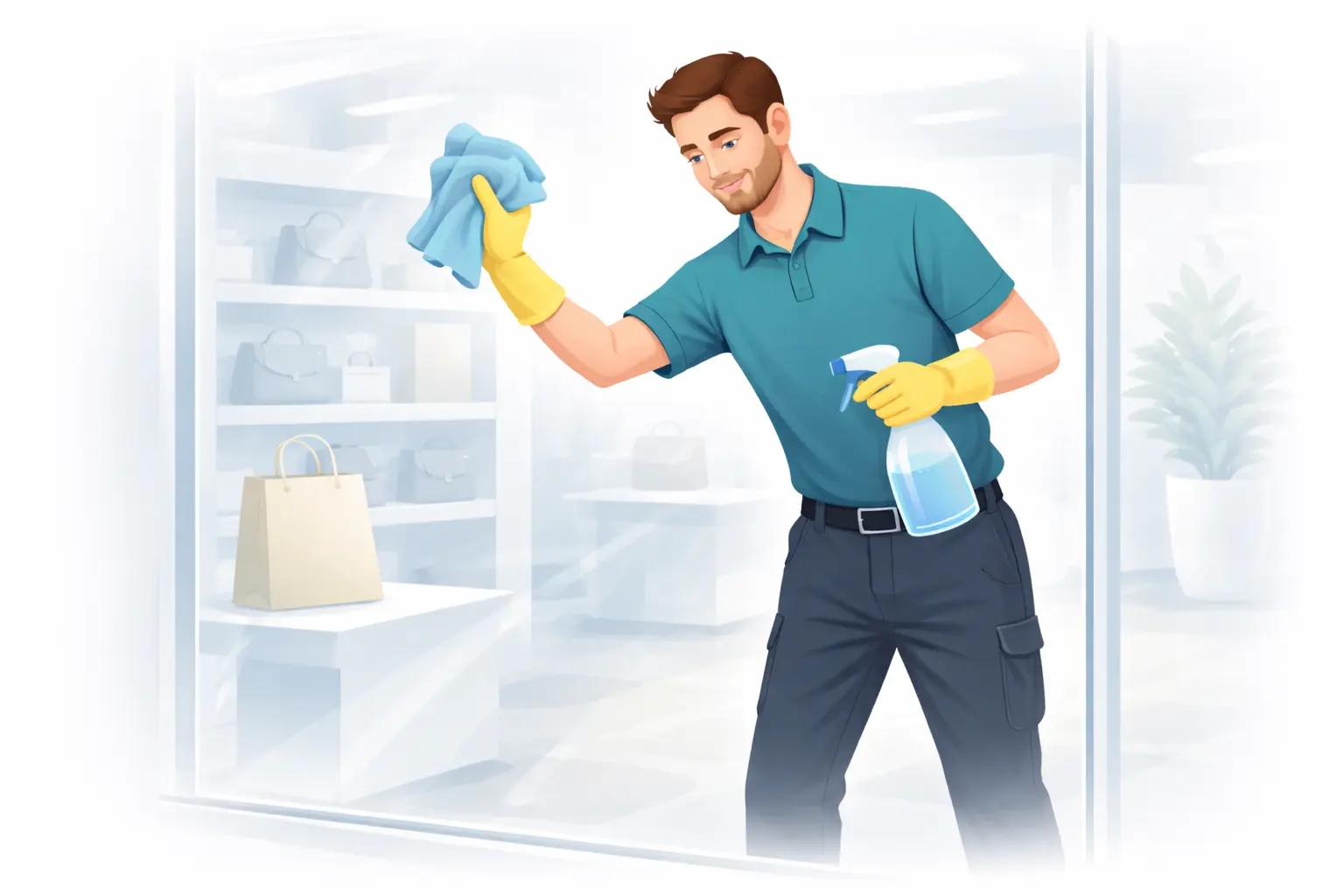 Illustration nettoyage de commerces et vitrines